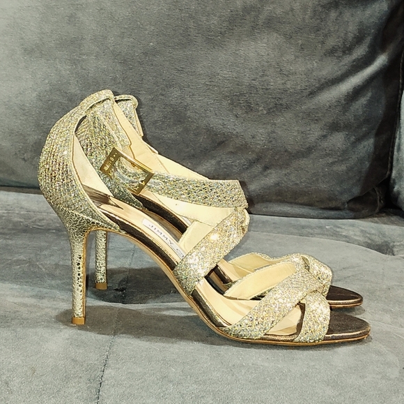 EUC Jimmy Choo Gold Glitter Louise Strappy Sandals Size 38.5 - Picture 4 of 10